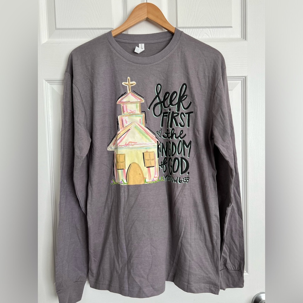 Size medium long sleeve Seek First The Kingdom of God Tee.  Like new